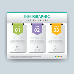 Clean and modern infographic template with three vertical steps for business presentations and data visualization