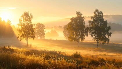 Fototapeta premium Misty Autumn Morning in Minimalist Landscape