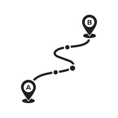 Route from Point A to B Glyph Icon, Journey Path with Start and Finish Destination Pins for Navigation  © Journey