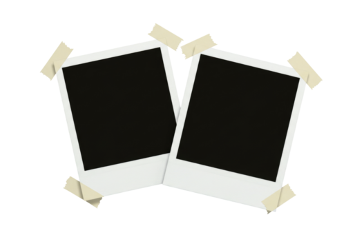 Two instant photo frames taped to a surface transparent background cutout png - Powered by Adobe