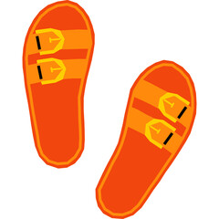 Pair of Orange Cartoon Flip Flops with Yellow Buckles on Transparent Background for Summer Beach Vacation Fun