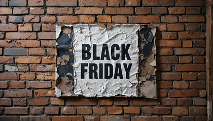 Obraz premium Black Friday sale sign on a brick wall with vintage texture and worn-out look
