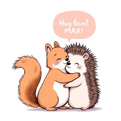Squirrel and Hedgehog Hug