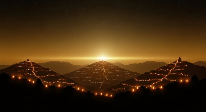 Makara Jyothi Sabarimala banner background, temple hills and lamp lights