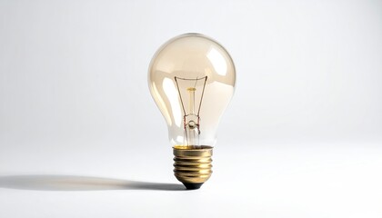 Lit lightbulb, filament visible, casting soft shadow
