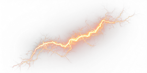 A sudden thunderbolt lights up the horizon, cracking through clouds. Electric energy surges wildly. Nature displays its unstoppable force. PNG