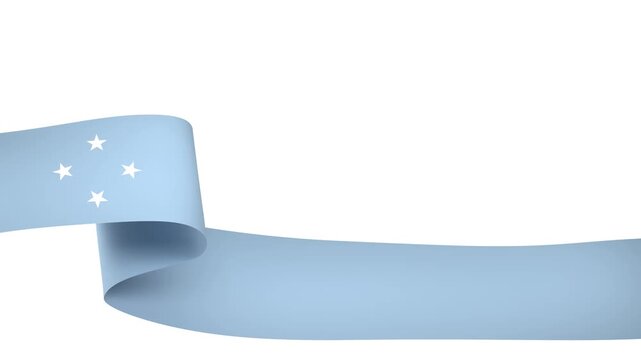 Waving Micronesia Flag Ribbon on White Background with Alpha