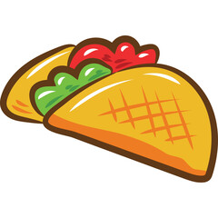 Two Yellow Corn Tortilla Tacos Filled With Red Tomatoes And Green Lettuce Isolated On Transparent Background