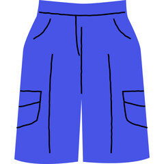 Blue Cargo Shorts With Black Pockets and Stitching On A Transparent Background