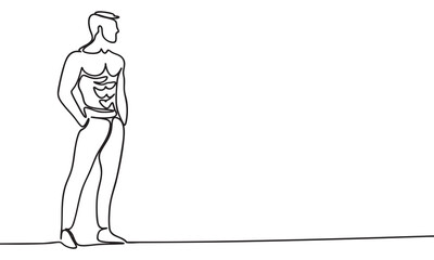 Continuous Line Drawing of a Muscular Man Standing