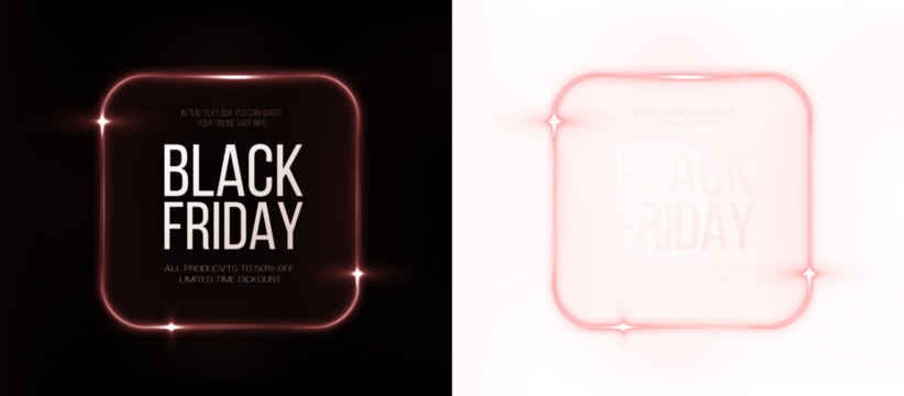 Png Neon Black Friday Frame Badge — Glowing Banner PNG Overlay Design on transparent background - Powered by Adobe