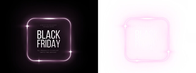 Png Neon Black Friday glowing banner frame PNG overlay for advertising on transparent background