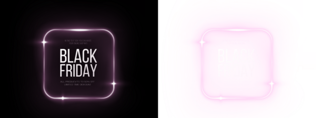 Png Neon Black Friday glowing banner frame PNG overlay for advertising on transparent background