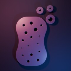 Purple Sponge with bubbles icon isolated on purple-blue background. Wisp of bast for washing dishes. Cleaning service logo. Minimalism concept. 3D render illustration