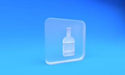 Frosted glass Beer bottle icon isolated on blue background. Square frosted glass button. 3D render illustration