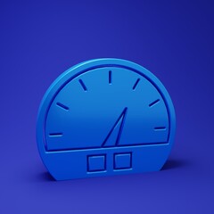 Blue Speedometer icon isolated on blue background. Minimalism concept. 3D render illustration
