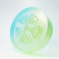 Frosted glass Car wheel icon isolated on white background. Minimalism concept. 3D render illustration