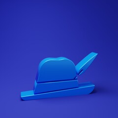 Blue Oktoberfest hat icon isolated on blue background. Hunter hat with feather. German hat. Minimalism concept. 3D render illustration