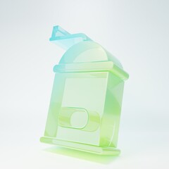 Frosted glass Manual coffee grinder icon isolated on white background. Minimalism concept. 3D render illustration