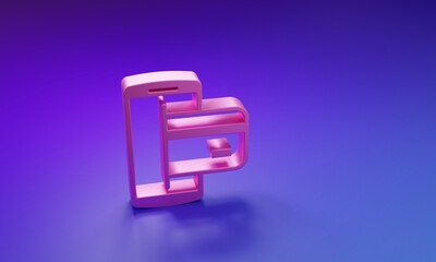 Pink NFC Payment icon isolated on purple-blue background. Mobile payment. NFC smartphone concept. Transfer icon. Minimalism concept. 3D render illustration
