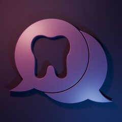 Purple Tooth icon isolated on purple-blue background. Tooth symbol for dentistry clinic or dentist medical center and toothpaste package. Minimalism concept. 3D render illustration