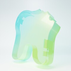 Frosted glass Broken tooth icon isolated on white background. Dental problem icon. Dental care symbol. Minimalism concept. 3D render illustration
