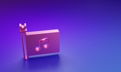 Pink Music festival, access, flag, music note icon isolated on purple-blue background. Minimalism concept. 3D render illustration
