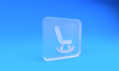 Frosted glass Armchair icon isolated on blue background. Square frosted glass button. 3D render illustration