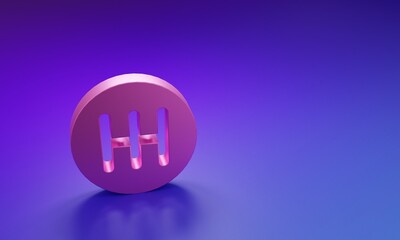 Pink Gear shifter icon isolated on purple-blue background. Transmission icon. Minimalism concept. 3D render illustration