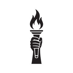Hand Holding Flaming Torch Glyph Icon. A powerful symbol of liberty, freedom, revolution, victory, and knowledge. Vector logo for sports, leadership, and hope.
