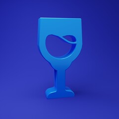 Blue Wine glass icon isolated on blue background. Wineglass sign. Minimalism concept. 3D render illustration
