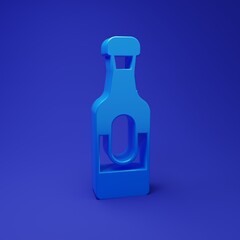 Blue Wine bottle icon isolated on blue background. Minimalism concept. 3D render illustration
