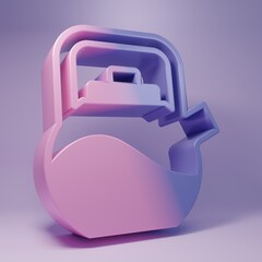 Purple Kettle with handle icon isolated on purple background. Teapot icon. Minimalism concept. 3D render illustration