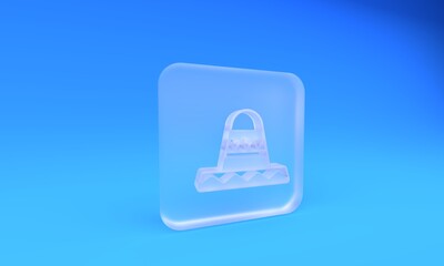 Frosted glass Traditional mexican sombrero hat icon isolated on blue background. Square frosted glass button. 3D render illustration