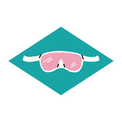 Pink Eyemask With White Strap Inside A Teal Diamond Shape On A White Background