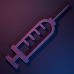 Purple Syringe icon isolated on purple-blue background. Syringe for vaccine, vaccination, injection, flu shot. Medical equipment. Minimalism concept. 3D render illustration