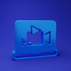 Blue Online play video icon isolated on blue background. Film strip with play sign. Minimalism concept. 3D render illustration