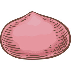 Pink abstract abstract sketch of a simplified oval shape with hand drawn details and a simple rounded top with a textured fill and outline on a white background.