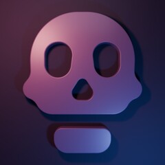 Purple Skull icon isolated on purple-blue background. Happy Halloween party. Minimalism concept. 3D render illustration