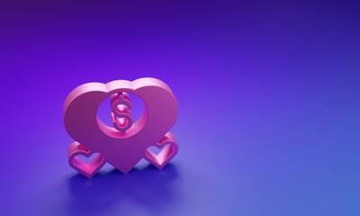 Pink Donation and charity icon isolated on purple-blue background. Donate money and charity concept. Minimalism concept. 3D render illustration