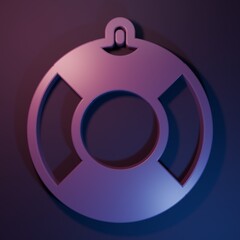 Purple Lifebuoy icon isolated on purple-blue background. Lifebelt symbol. Minimalism concept. 3D render illustration