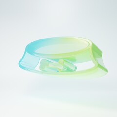 Frosted glass Pet food bowl for cat or dog icon isolated on white background. Dog bone sign. Minimalism concept. 3D render illustration