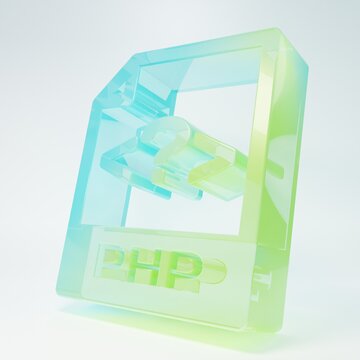 Frosted glass PHP file document. Download php button icon isolated on white background. PHP file symbol. Minimalism concept. 3D render illustration