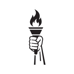 Hand Holding Flaming Torch Glyph Icon. A powerful symbol of liberty, freedom, revolution, victory, and knowledge. Vector logo for sports, leadership, and hope.
