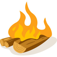 Campfire Illustration With Burning Logs And Bright Orange Flames On A Transparent Background