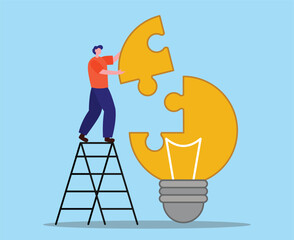 Concept for problem solving. Problem and solution in business solving to look ideas with the people working concept with lightbulb
