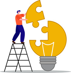 problem solving concept . Problem and solution solving to look ideas with the people working concept with lightbulb idea