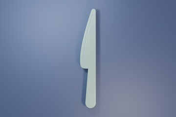 Grey Knife icon isolated on purple-blue background. Cutlery symbol. Minimalism concept. 3D render illustration