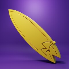 Yellow Surfboard icon isolated on purple background. Surfing board. Extreme sport. Sport equipment. Minimalism concept. 3D render illustration