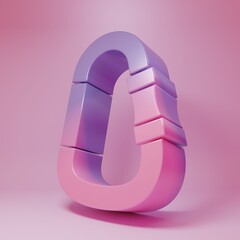 Purple-pink Carabiner icon isolated on pink background. Extreme sport. Sport equipment. Minimalism concept. 3D render illustration